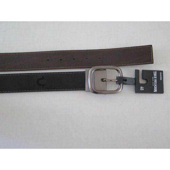 True Religion TR301536 Men Size 40 Black/Brown PU Leather Varis Reversible Belt - Picture 1 of 8